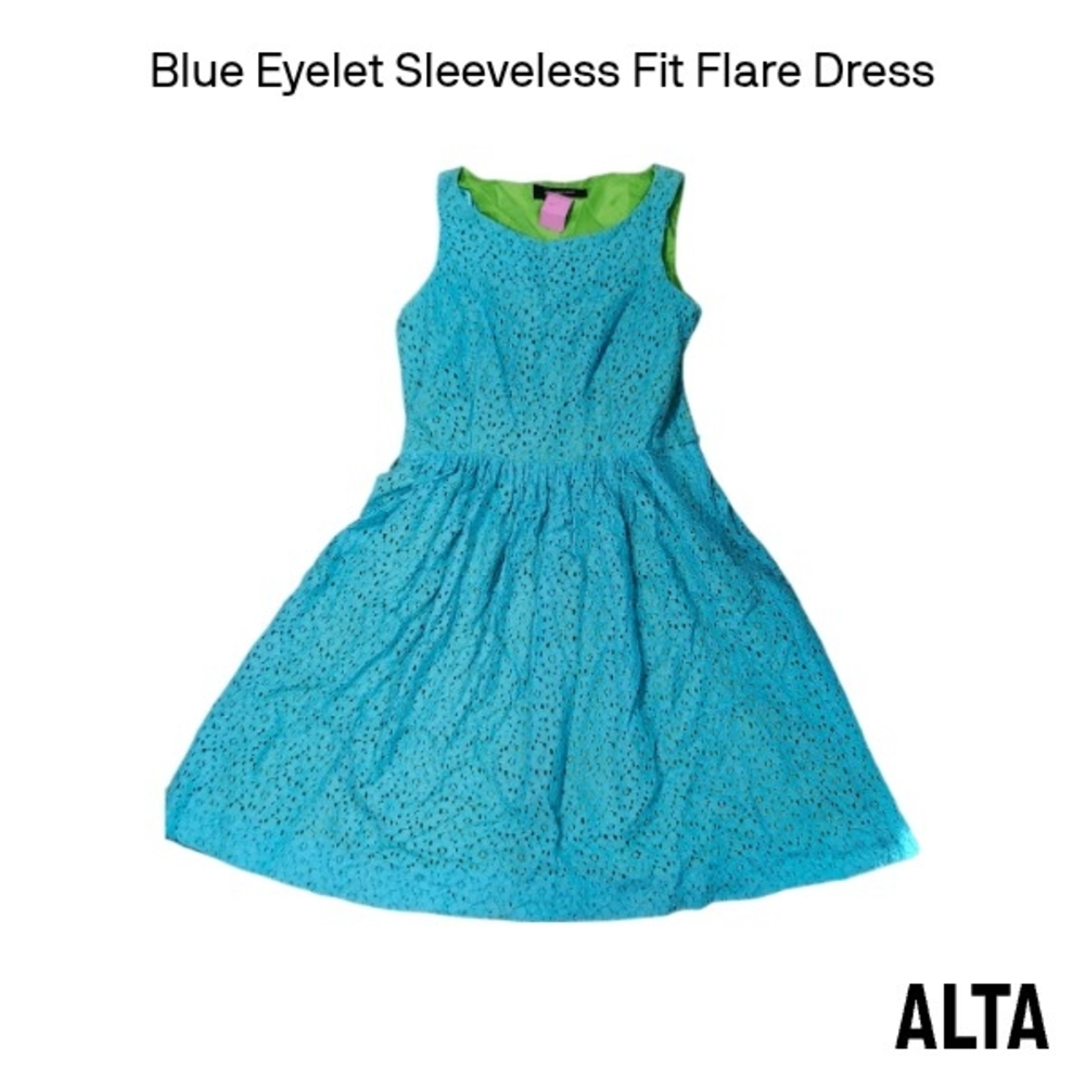 Kids Blue Sleeveless Eyelet Dress